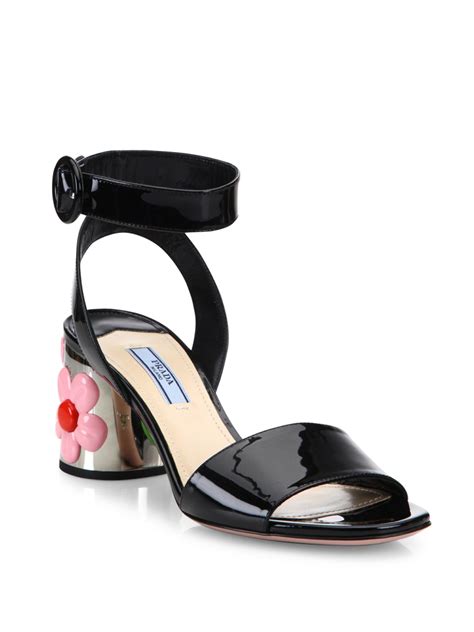 prada flowers print block heel shoes black|prada high heel sandals.